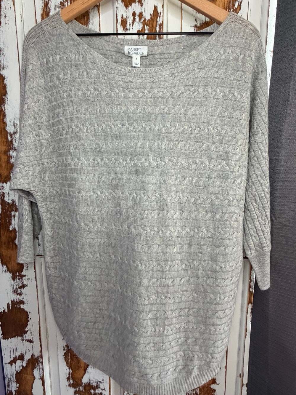 Market & Spruce Women’s Cable Knit Sweater Size S Gray Silk Cashmere Blend